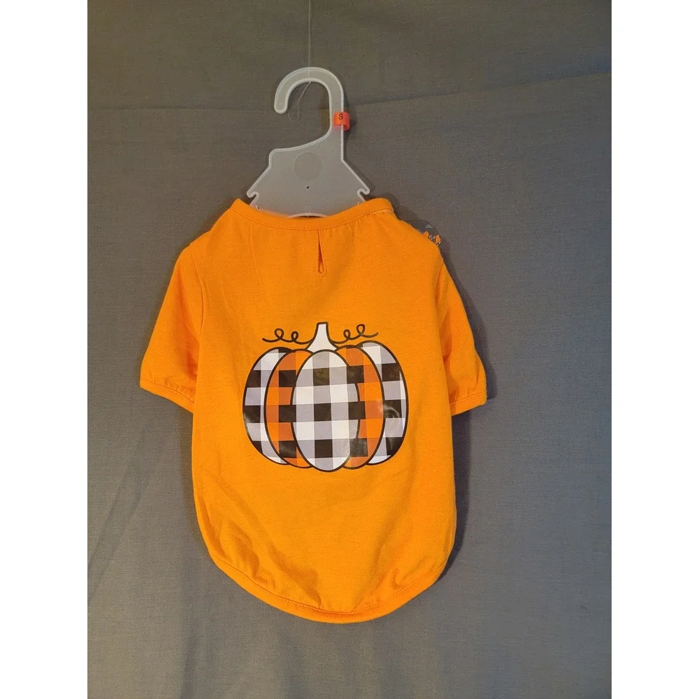 Howl-O-Ween Party Pumpkin Dog Shirt Small Orange NEW Plaid Halloween Pet Tee